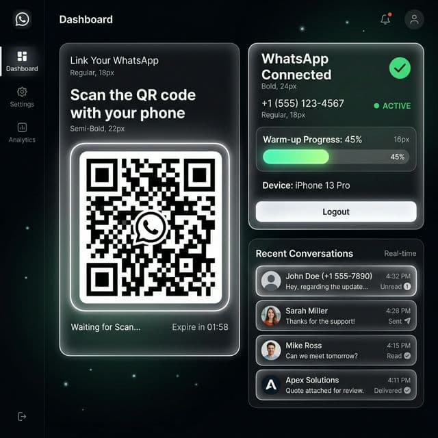 ClosedHand WhatsApp QR code connection — no API needed, scan and connect in seconds